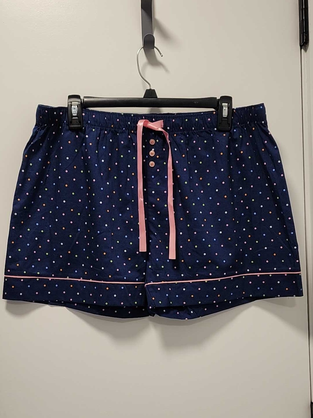Women's Navy Polka Dot Lounge Shorts with Pink Trim Size - Large